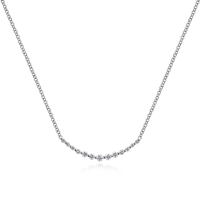 14K White Gold Diamond Curved Bar Necklace