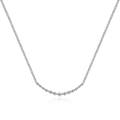 14K White Gold Diamond Curved Bar Necklace