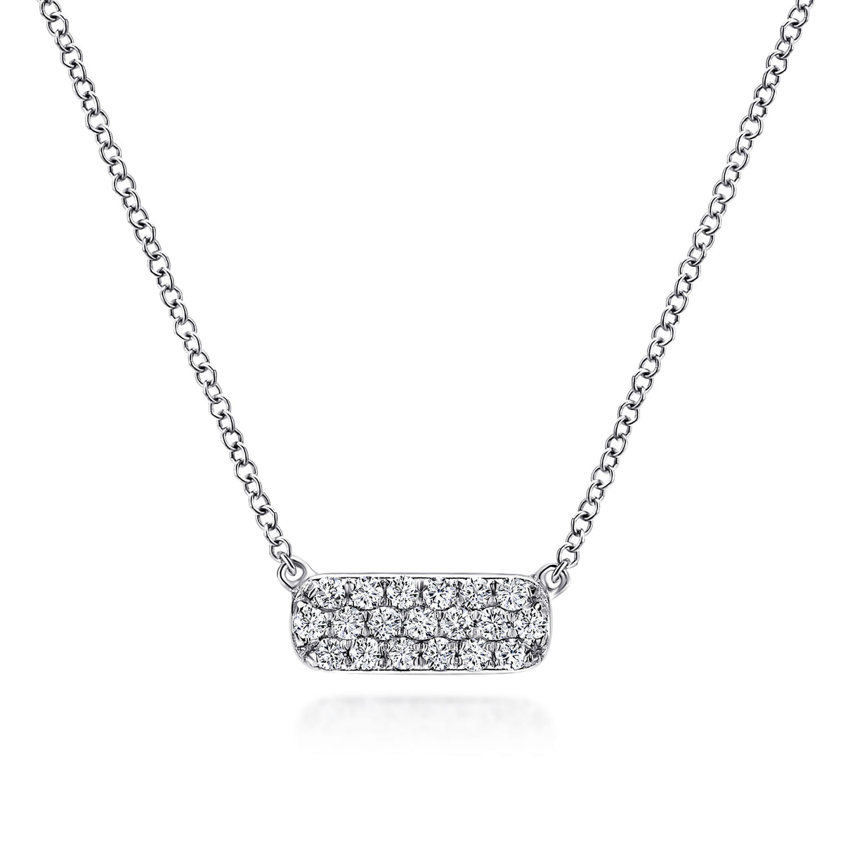 14K White Gold Pavé Diamond Bar Necklace