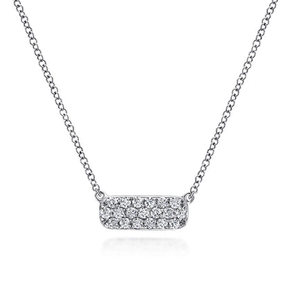14K White Gold Pavé Diamond Bar Necklace