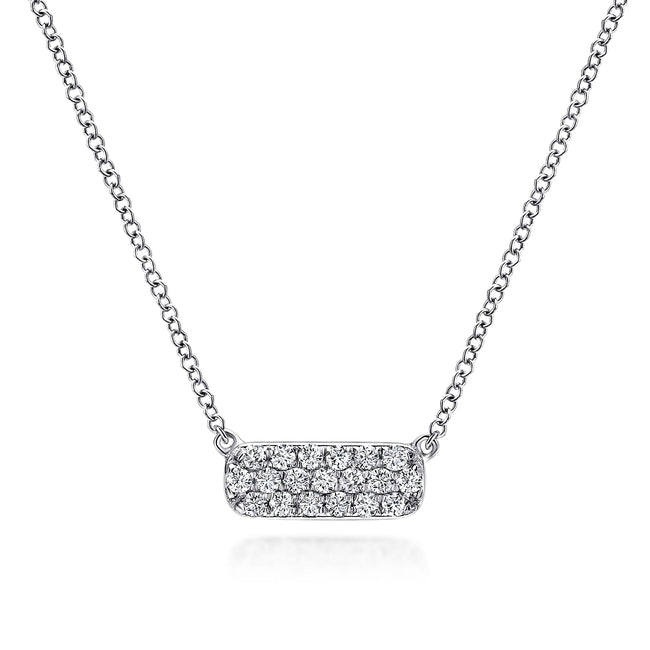 14K White Gold Pavé Diamond Bar Necklace
