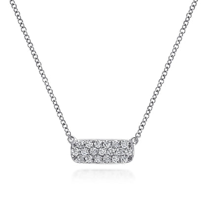 14K White Gold Pavé Diamond Bar Necklace