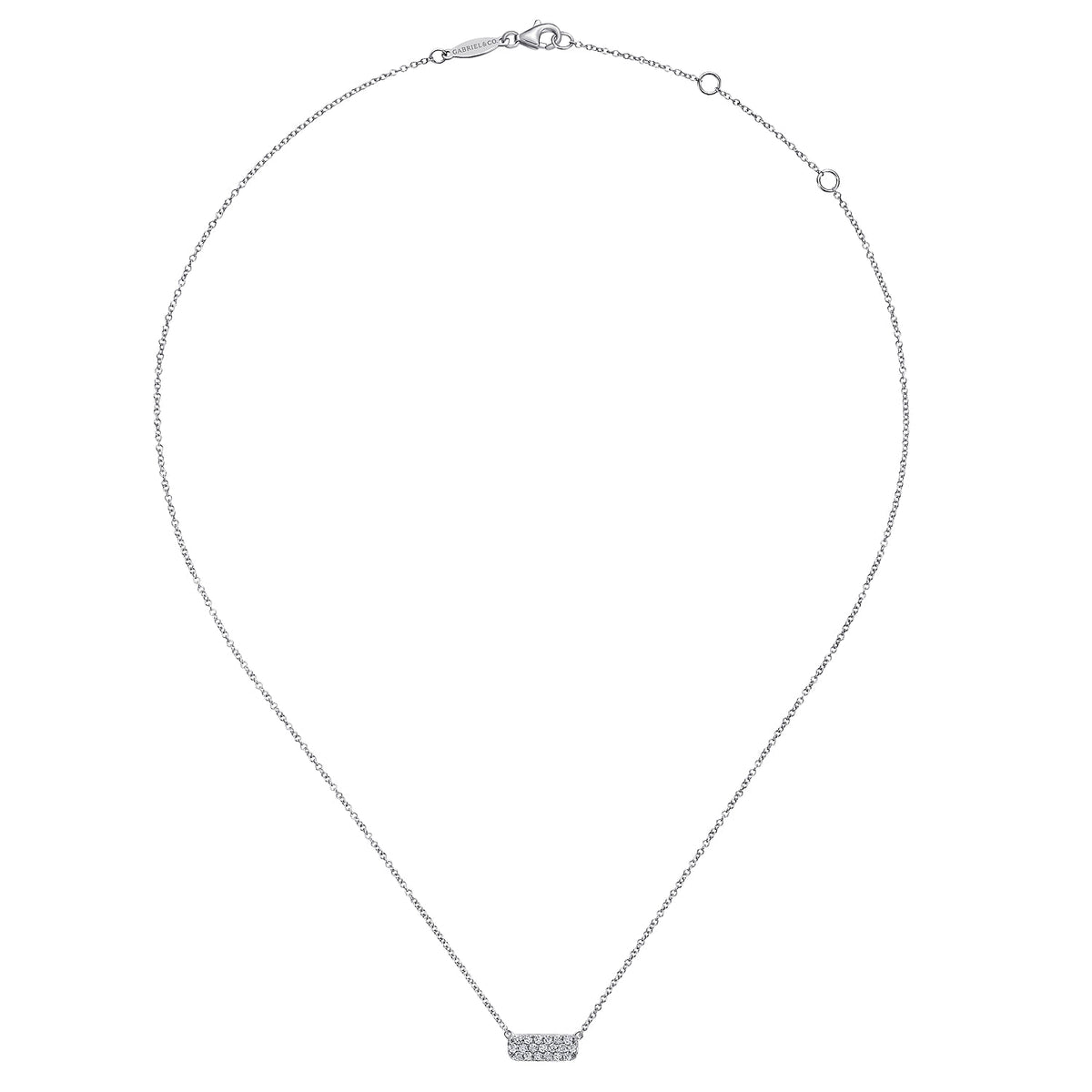 14K White Gold Pavé Diamond Bar Necklace