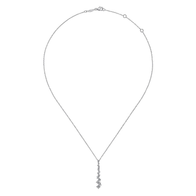 14K White Gold Linear Diamond Cluster Pendant Necklace