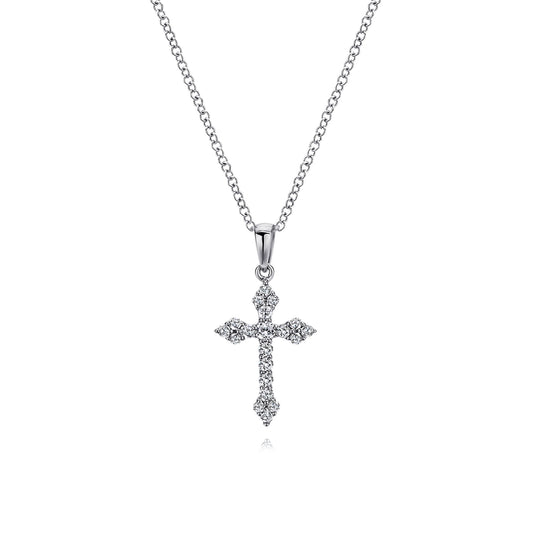 14K White Gold Diamond Cross Pendant Necklace
