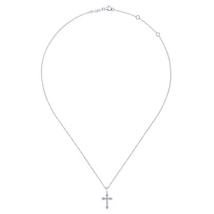 14K White Gold Diamond Cross Pendant Necklace