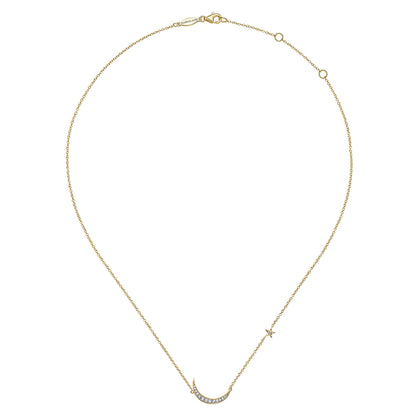 14K Yellow Gold Crescent Moon Diamond Pendant Necklace