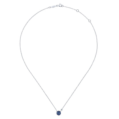925 Sterling Silver Blue Sapphire Cluster And Diamond Pendant Necklace