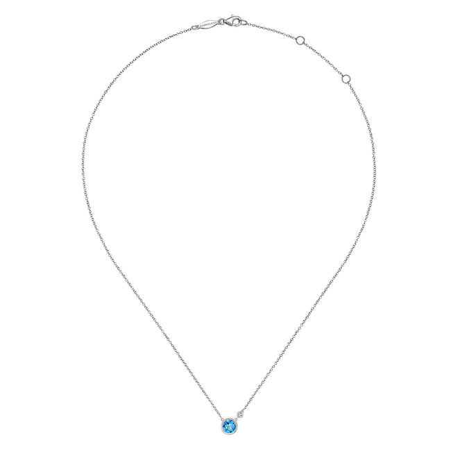 925 Sterling Silver Blue Topaz and Diamond Pendant Necklace