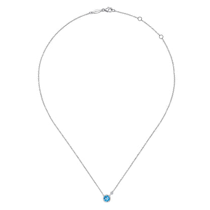 925 Sterling Silver Blue Topaz and Diamond Pendant Necklace