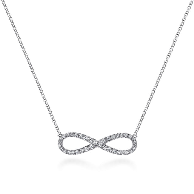 14K White Gold Diamond Infinity Symbol Pendant Necklace