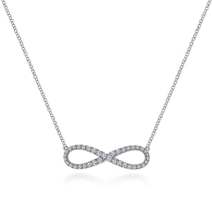 14K White Gold Diamond Infinity Symbol Pendant Necklace