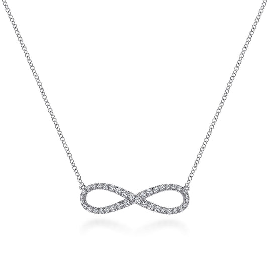 14K White Gold Diamond Infinity Symbol Pendant Necklace