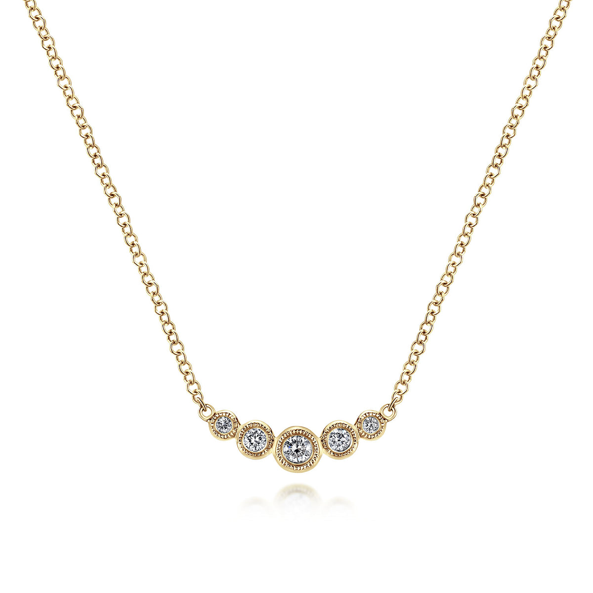 14K Yellow Gold Curved Diamond Bar Necklace