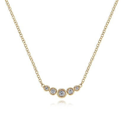 14K Yellow Gold Curved Diamond Bar Necklace