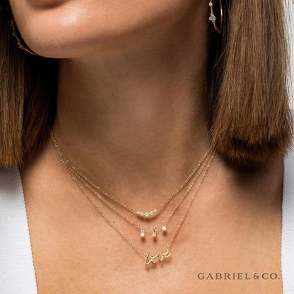 14K Yellow Gold Curved Diamond Bar Necklace