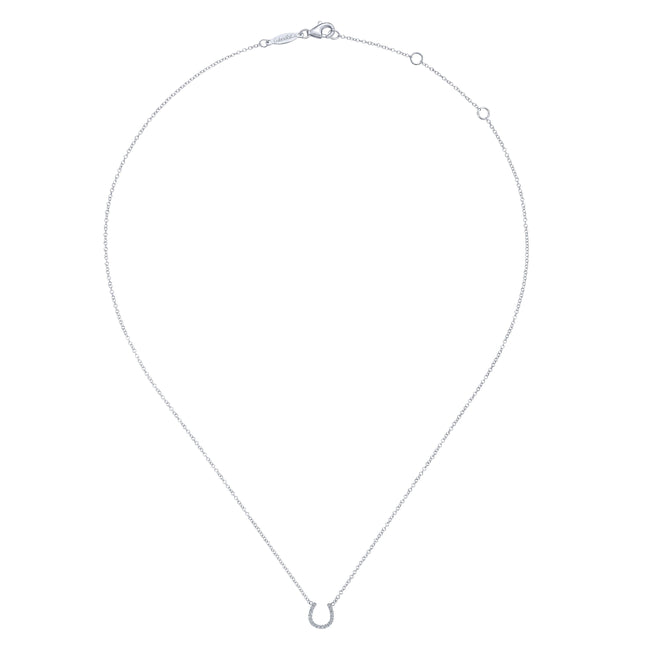 14K White Gold Diamond Horseshoe Pendant Necklace