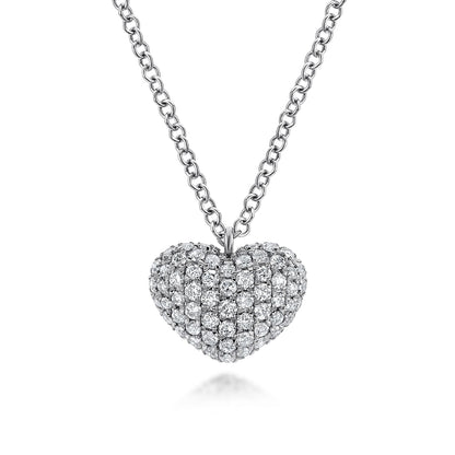 14K White Gold Pavé Diamond Encrusted Heart Necklace