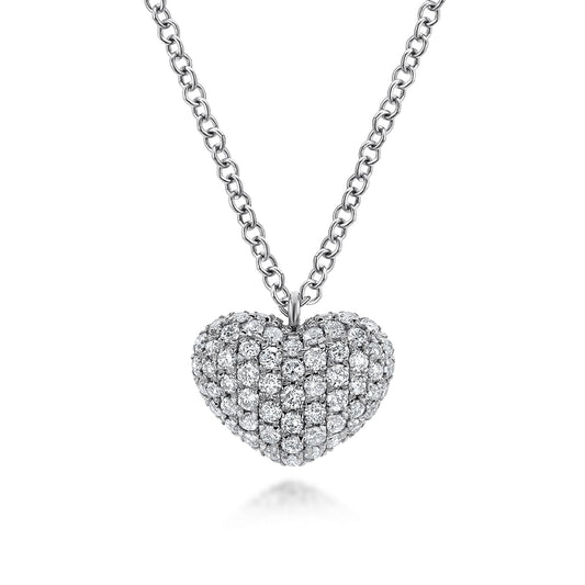 14K White Gold Pavé Diamond Encrusted Heart Necklace