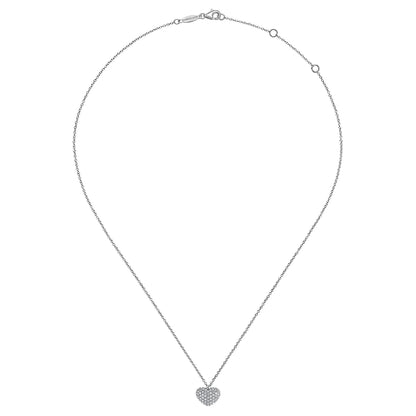 14K White Gold Pavé Diamond Encrusted Heart Necklace