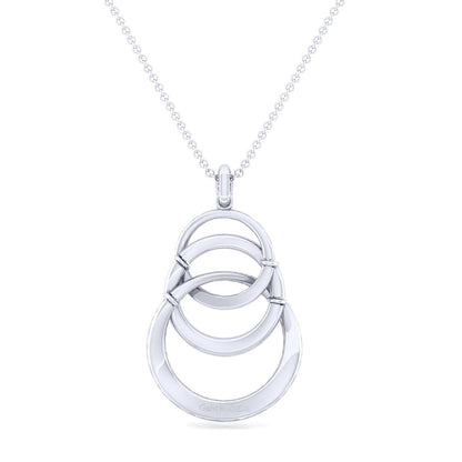 925 Sterling Silver Hammered Layered Circle White Sapphire Pendant Necklace