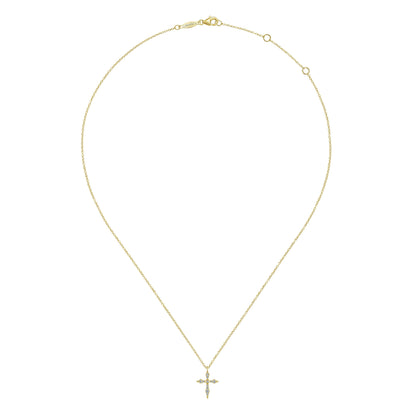 14K Yellow Gold Sculpted Diamond Cross Pendant Necklace