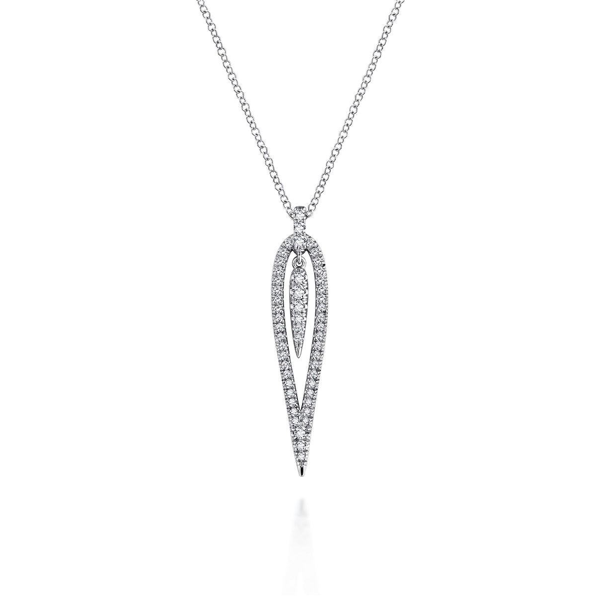 14K White Gold Open Teardrop Diamond Pendant Necklace