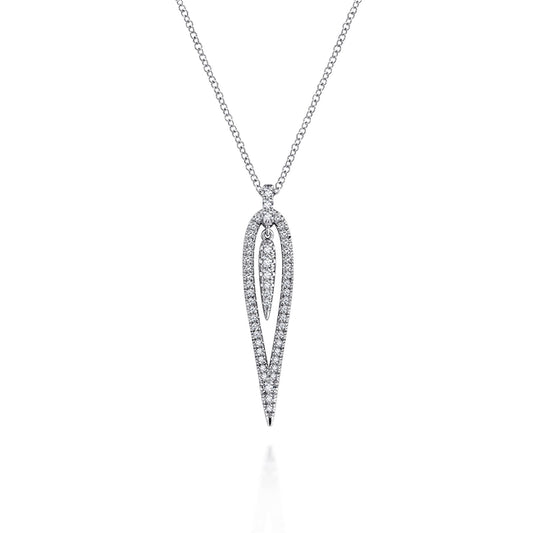 14K White Gold Open Teardrop Diamond Pendant Necklace