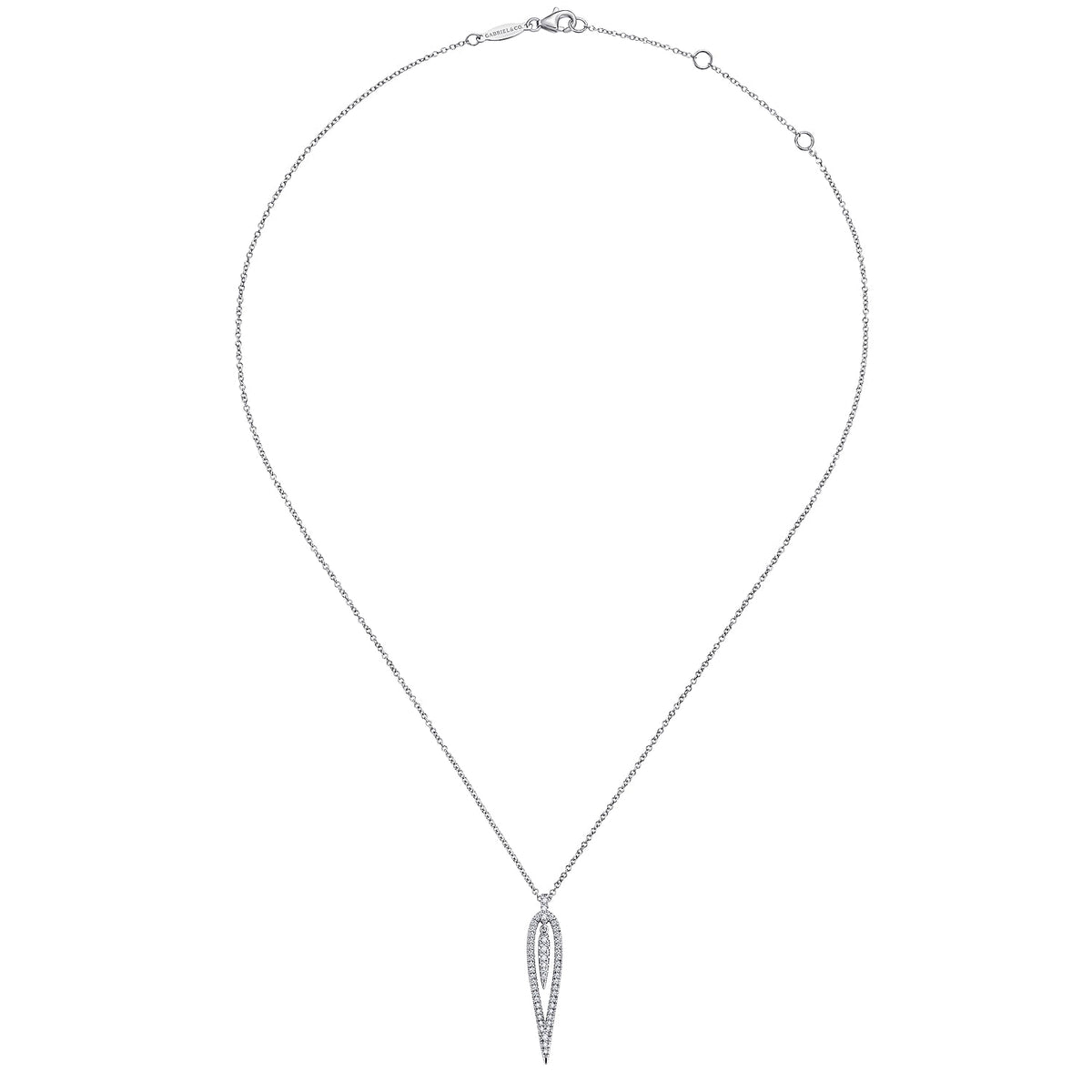14K White Gold Open Teardrop Diamond Pendant Necklace
