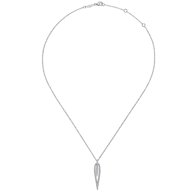 14K White Gold Open Teardrop Diamond Pendant Necklace