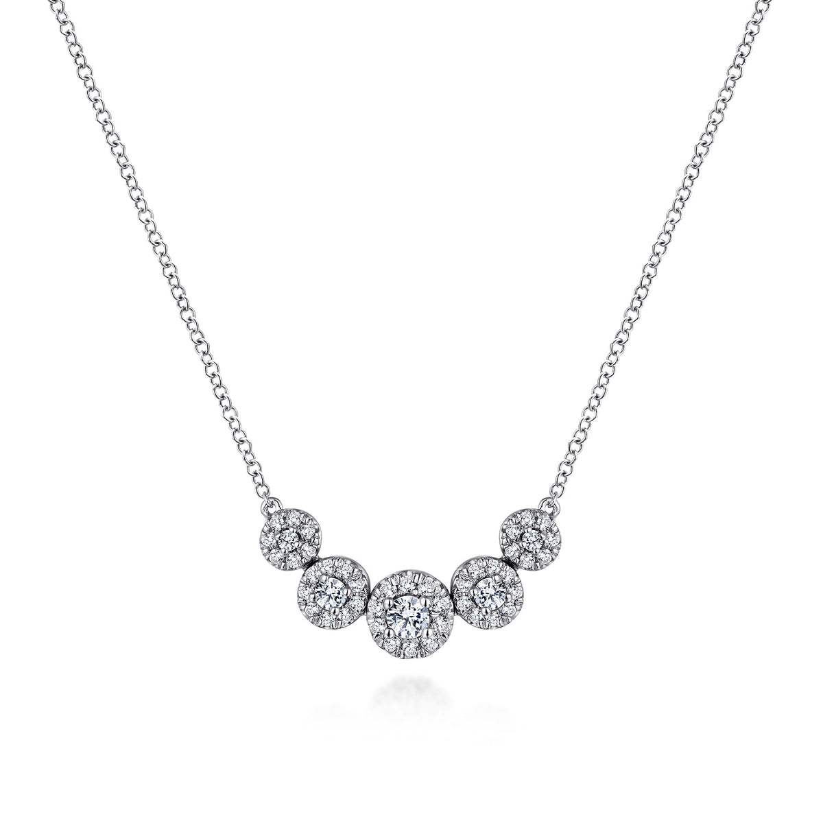 14K White Gold Round Diamond Halo Bar Necklace