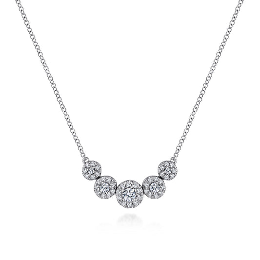 14K White Gold Round Diamond Halo Bar Necklace