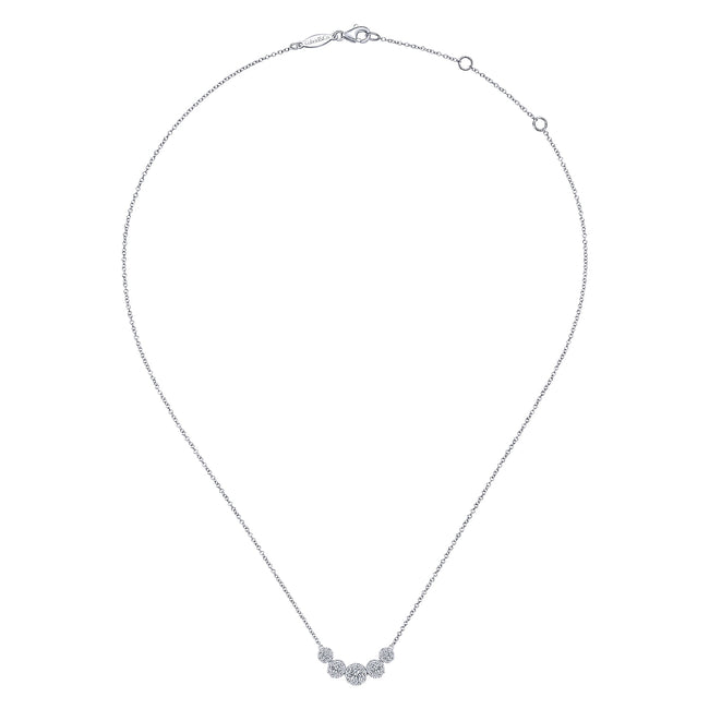 14K White Gold Round Diamond Halo Bar Necklace