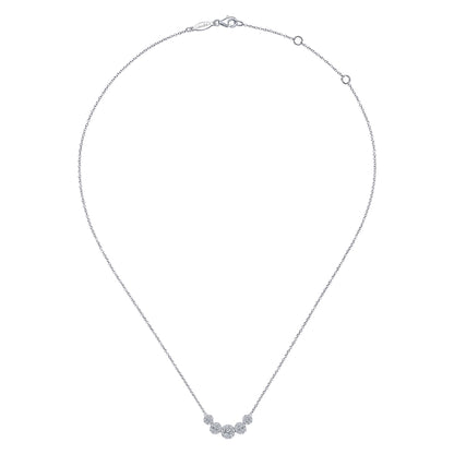14K White Gold Round Diamond Halo Bar Necklace