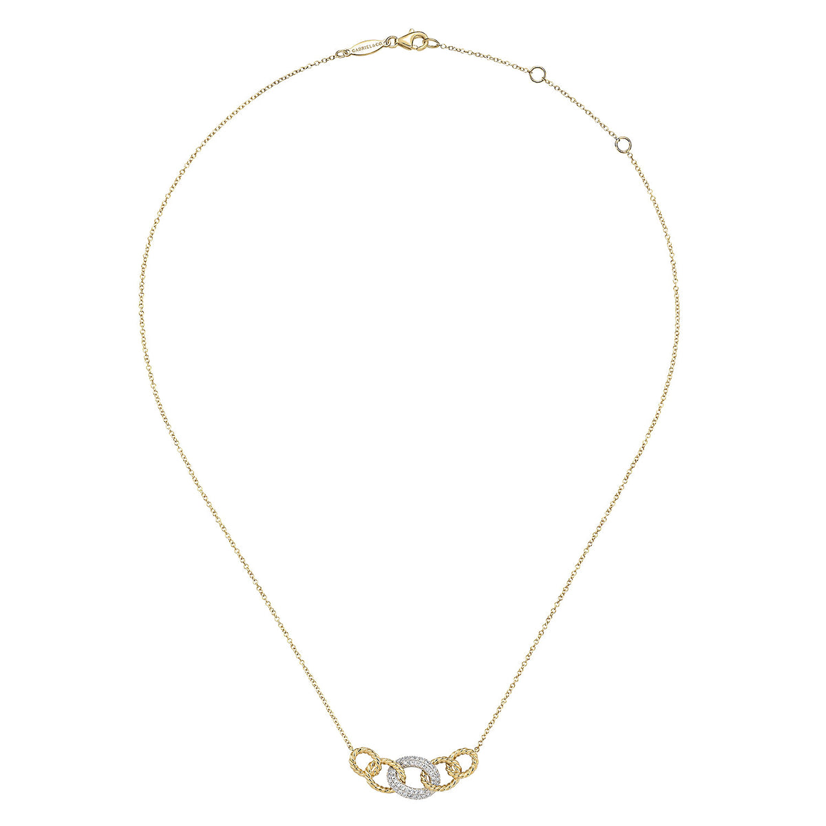 14K Yellow-White Gold Twisted Rope Link Necklace with Pavé Diamond Link Station