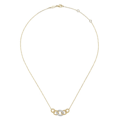 14K Yellow-White Gold Twisted Rope Link Necklace with Pavé Diamond Link Station