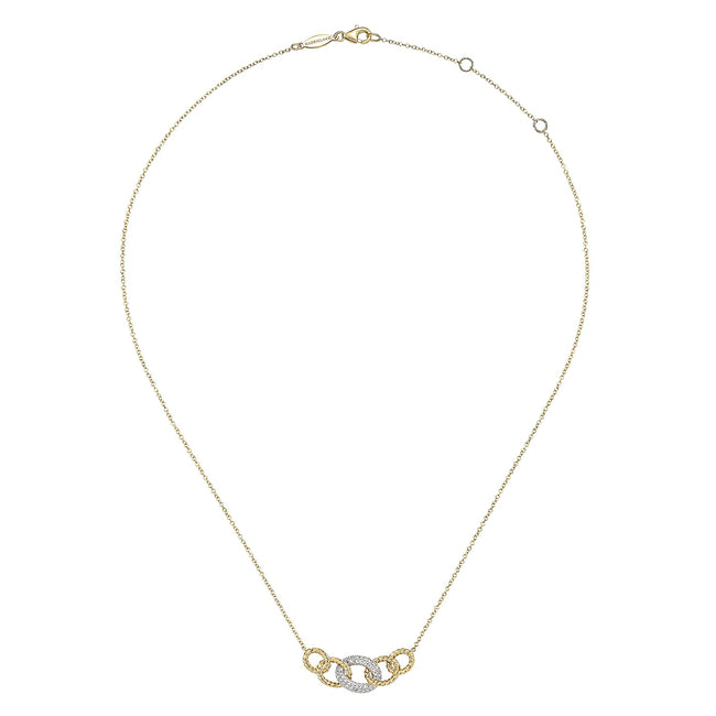 14K Yellow-White Gold Twisted Rope Link Necklace with Pavé Diamond Link Station