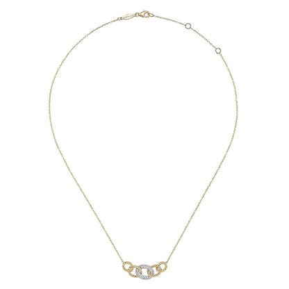 14K Yellow-White Gold Twisted Rope Link Necklace with Pavé Diamond Link Station