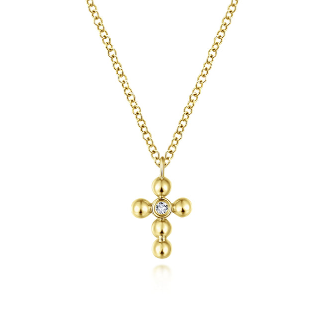14K Yellow Gold Bujukan Diamond Cross Pendant Necklace