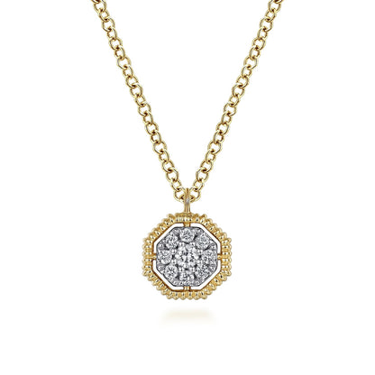 14K Yellow Gold Octagonal Pavé Diamond Pendant Necklace
