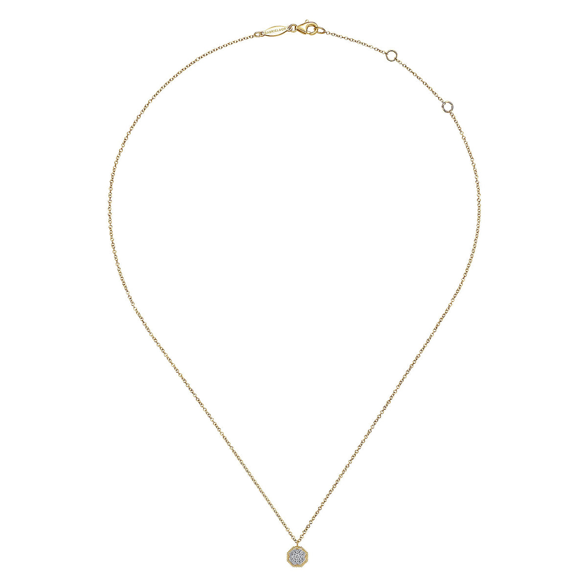 14K Yellow Gold Octagonal Pavé Diamond Pendant Necklace