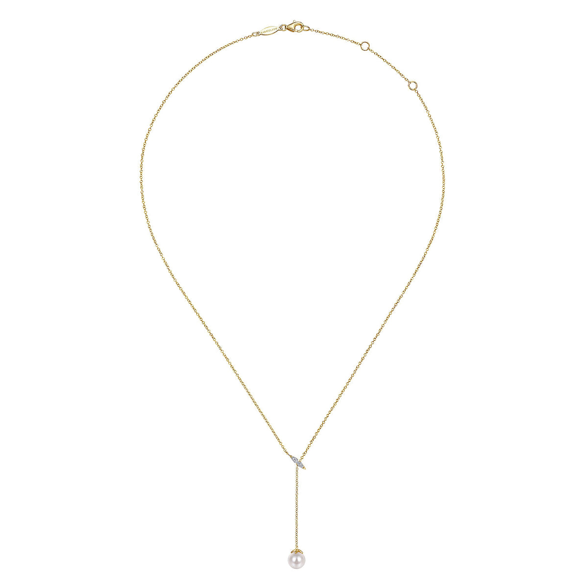 14K Yellow Gold Diamond And Pearl Y Knot Necklace