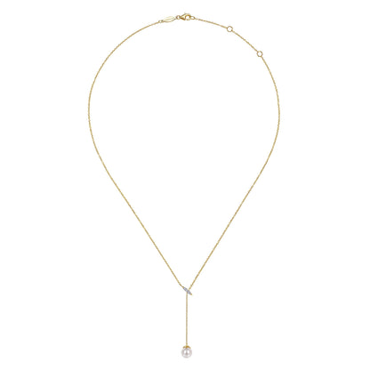14K Yellow Gold Diamond And Pearl Y Knot Necklace