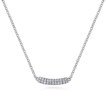 14K White Gold Curved Pavé Diamond Bar Necklace