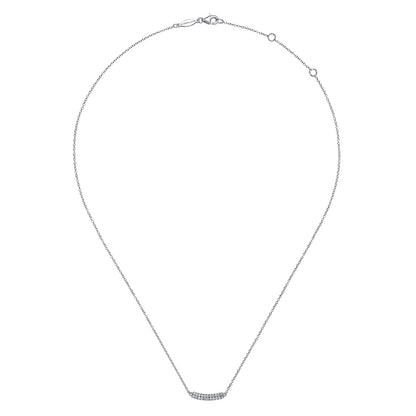 14K White Gold Curved Pavé Diamond Bar Necklace