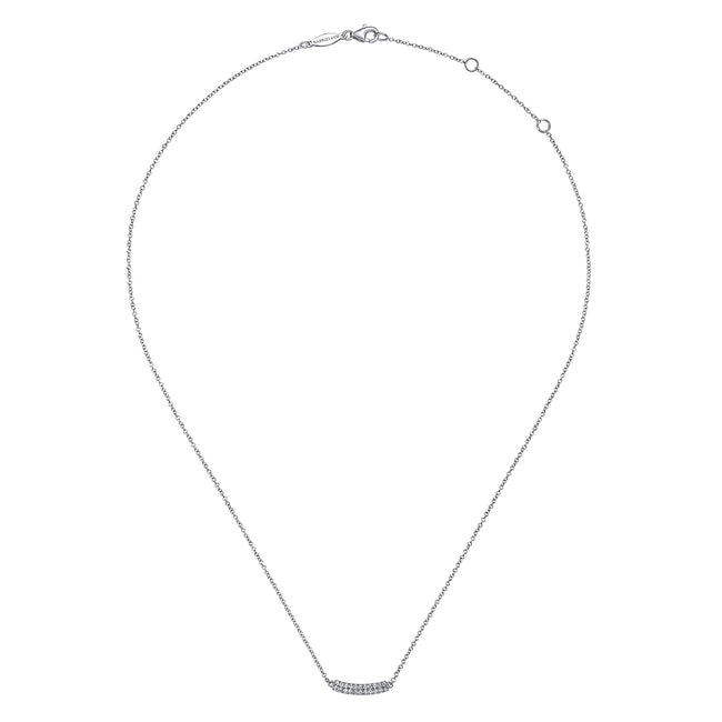 14K White Gold Curved Pavé Diamond Bar Necklace
