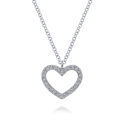 14K White Gold Open Heart Diamond Pendant Necklace