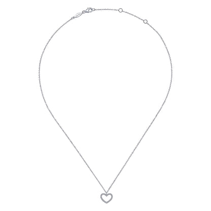 14K White Gold Open Heart Diamond Pendant Necklace
