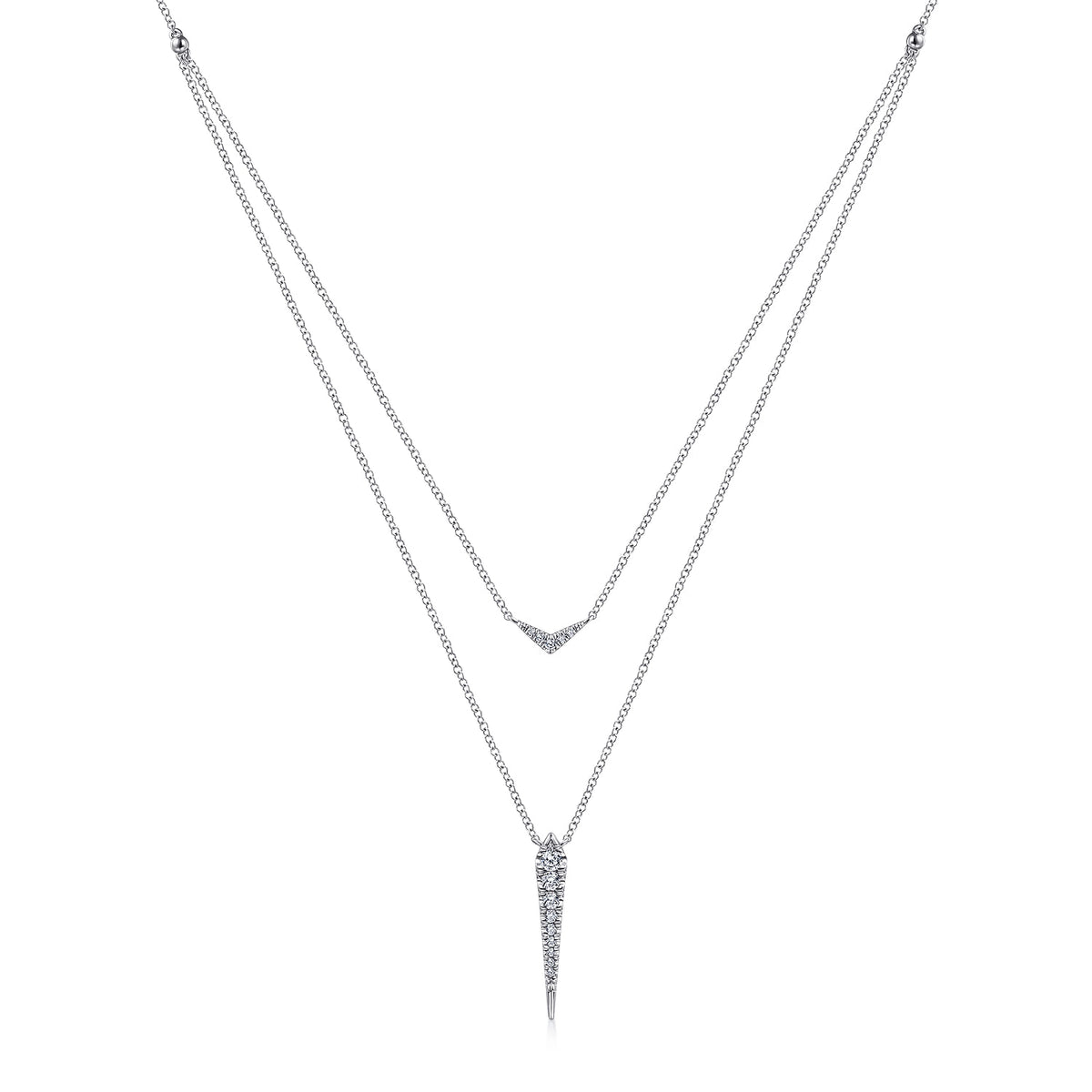 14K White Gold Layered Pavé Diamond Bar and Spike Pendant Necklace