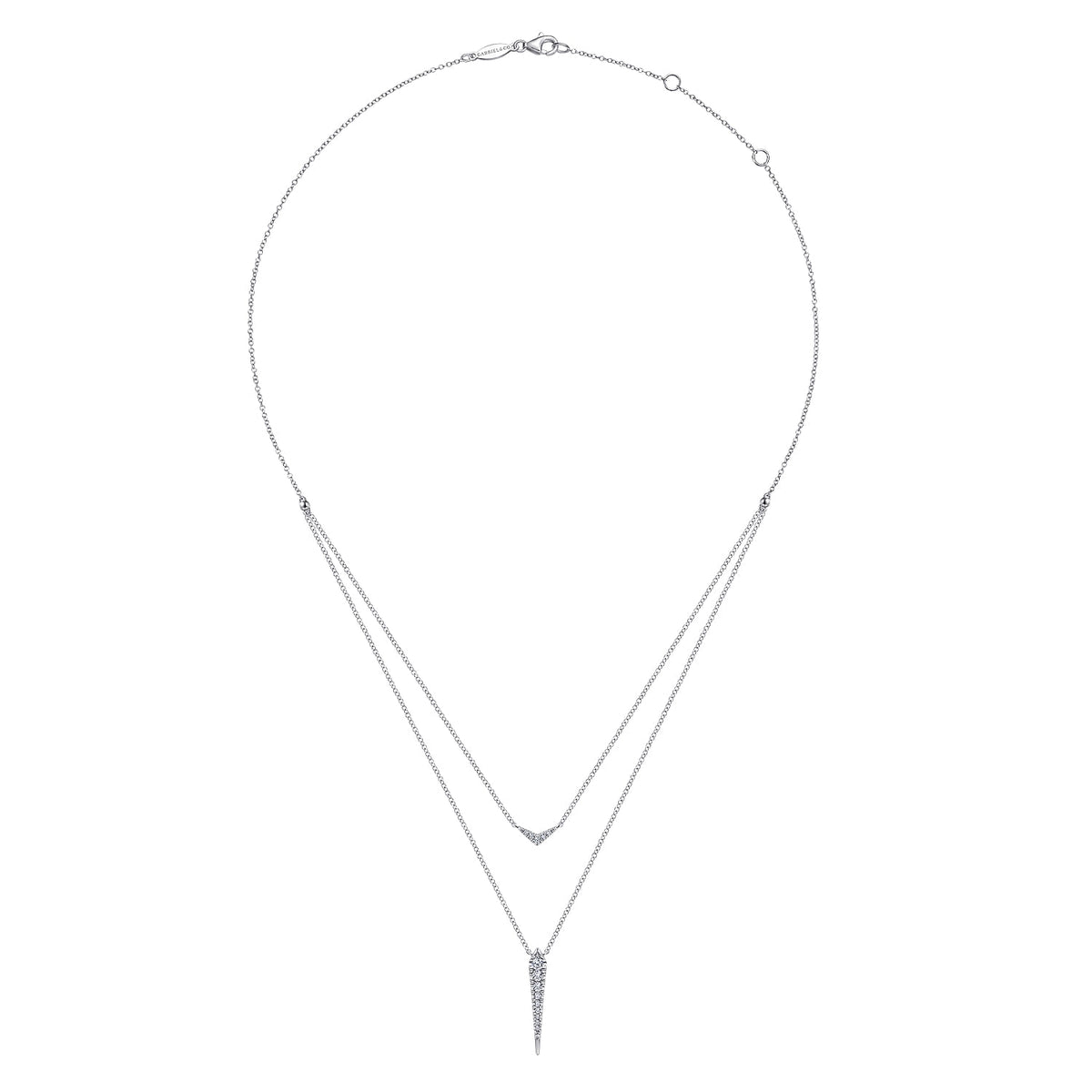 14K White Gold Layered Pavé Diamond Bar and Spike Pendant Necklace